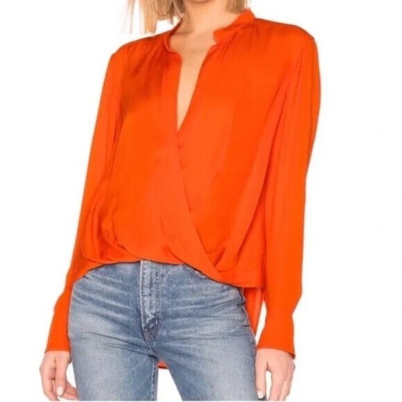 ALC Tops - ALC Luca Red Long Sleeve Faux Wrap Silk Blouse Top Size 12